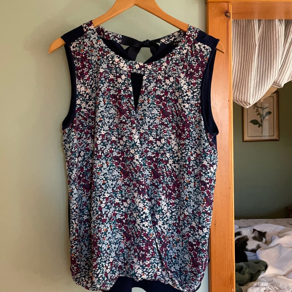 Adorable, sleeveless blouse, ties in back behind neck.